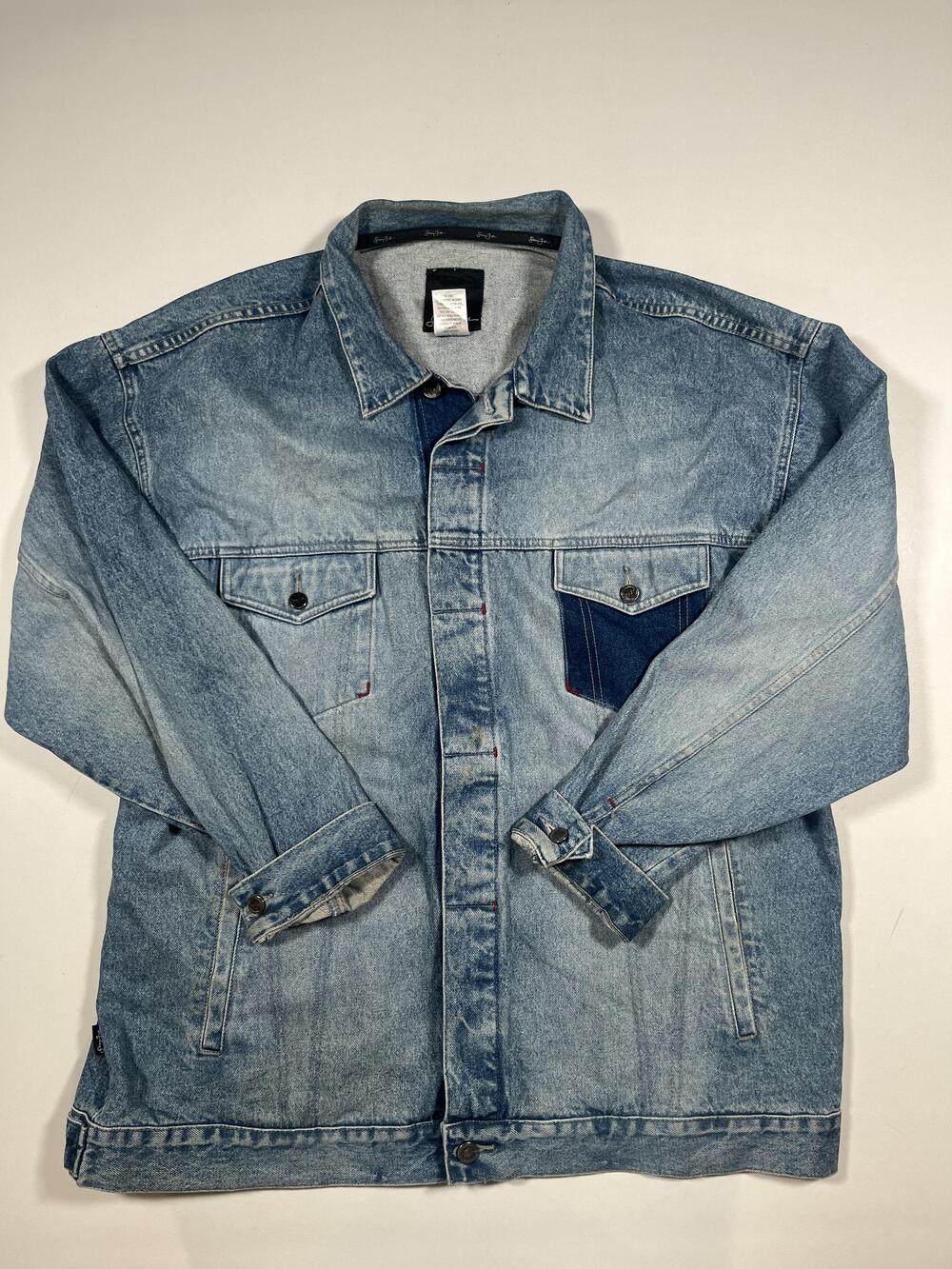 Vintage Sean John Jacket Mens 2XL Blue Denim Button Bomber Unlined Streetwear